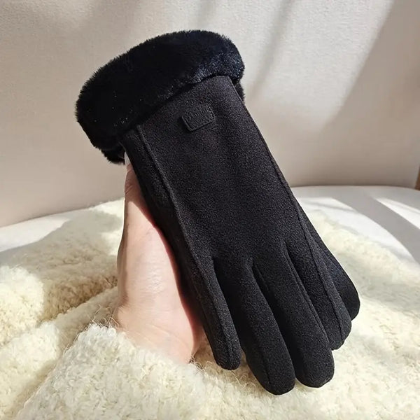 Suede Like Gloves with Faux Fur Trim and Lining