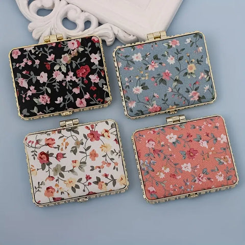 Floral Fabric Compact Mirror-Square