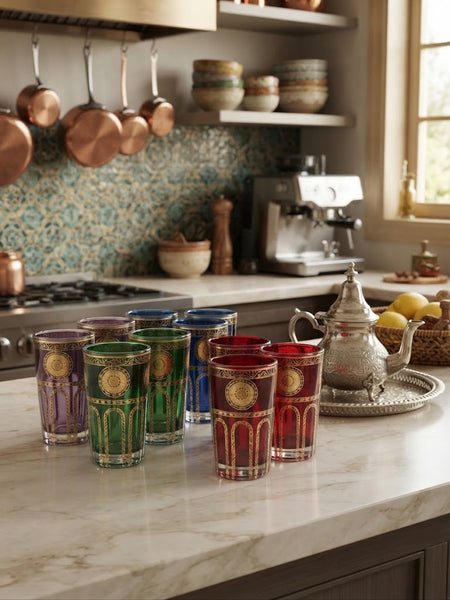 Verres à thé colorés avec cercles dorés