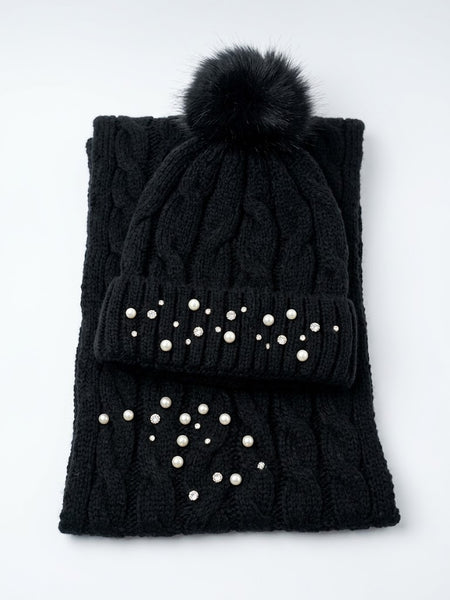 Scarf and Hat Set w/Pearls