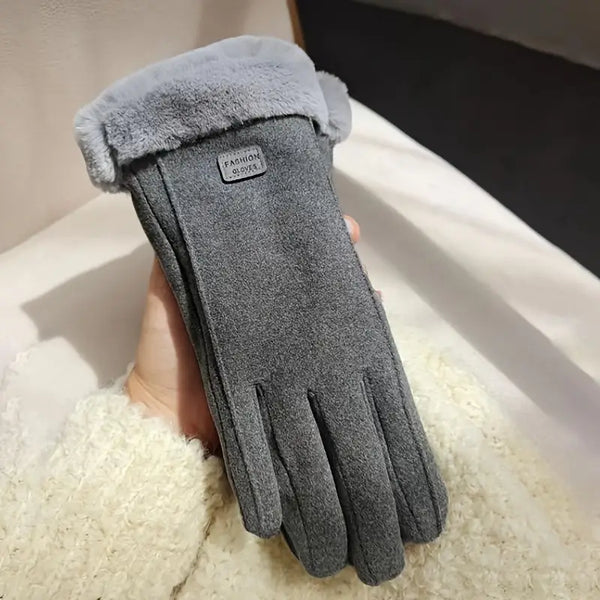 Suede Like Gloves with Faux Fur Trim and Lining