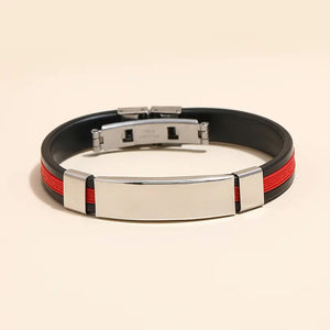 Stainless Steel & Rubber Bracelet-Black/Red
