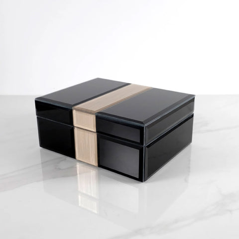 Black Glass Box W/Gold Stripe