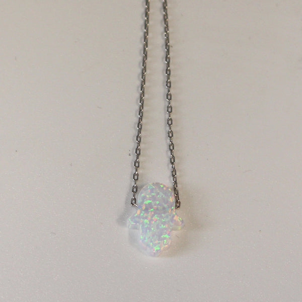 Necklace-White Opal Hamsa