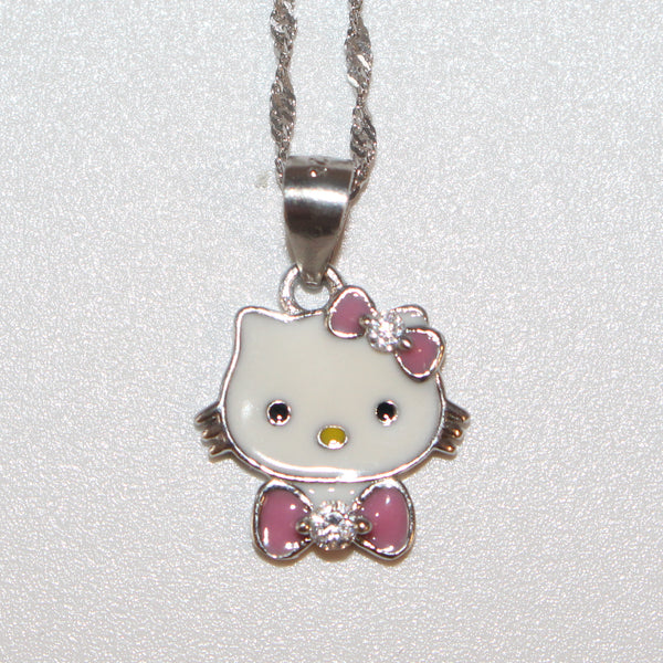Collier-Chaton-Rose/Blanc-Argent Sterling