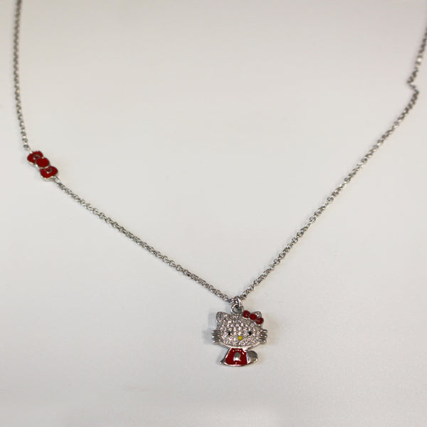 Kitty with Red-CZ-Sterling Silver