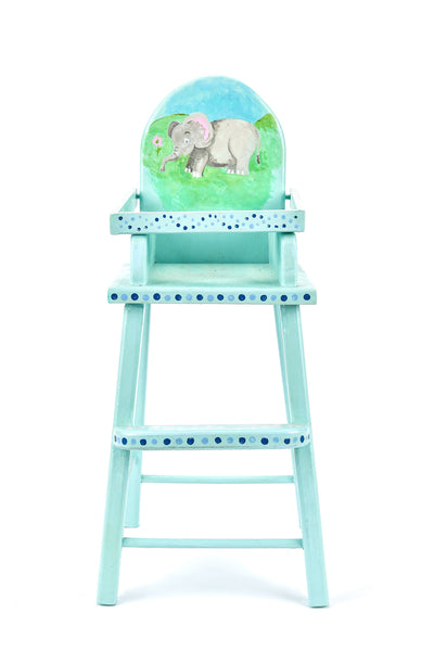 Chaise haute de poupée - éléphant bleu