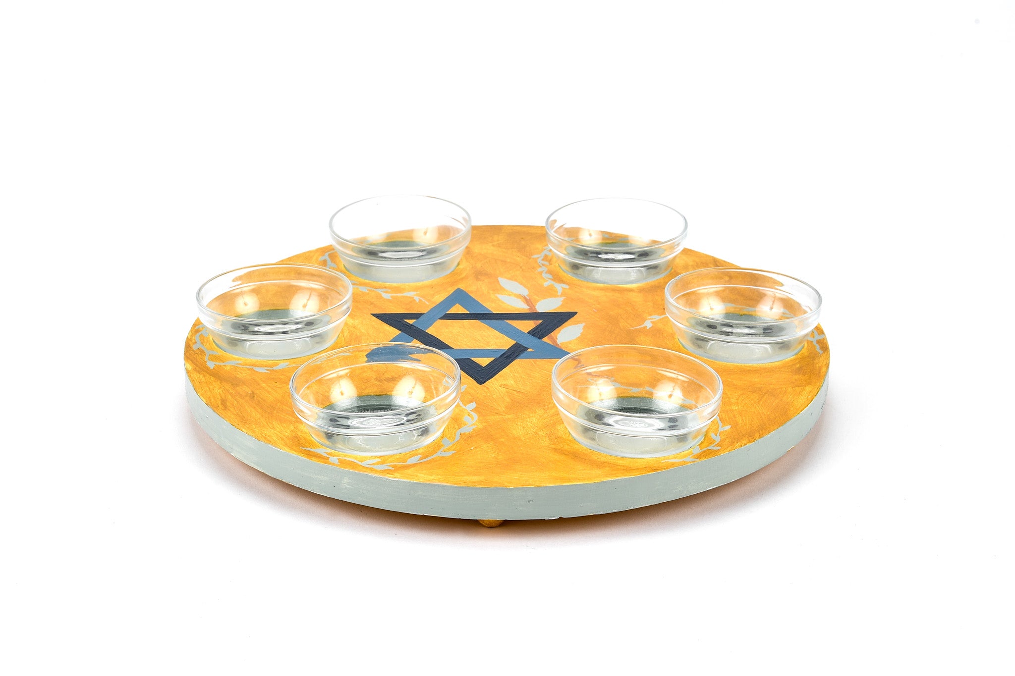 Seder Plate w/glass bowls-yellow