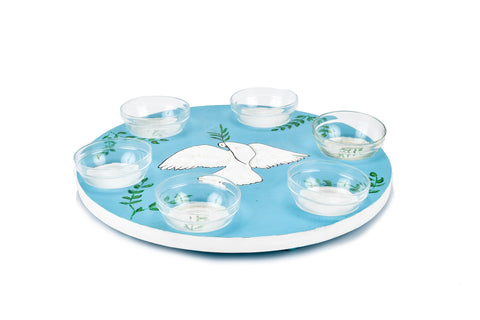 Seder Plate w/Glass Bowls-Blue