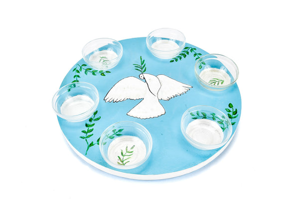 Seder Plate w/Glass Bowls-Blue