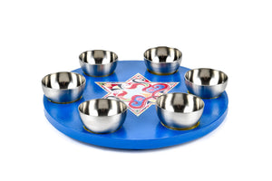 Seder Plate W/Metal Bowls-Dark Blue