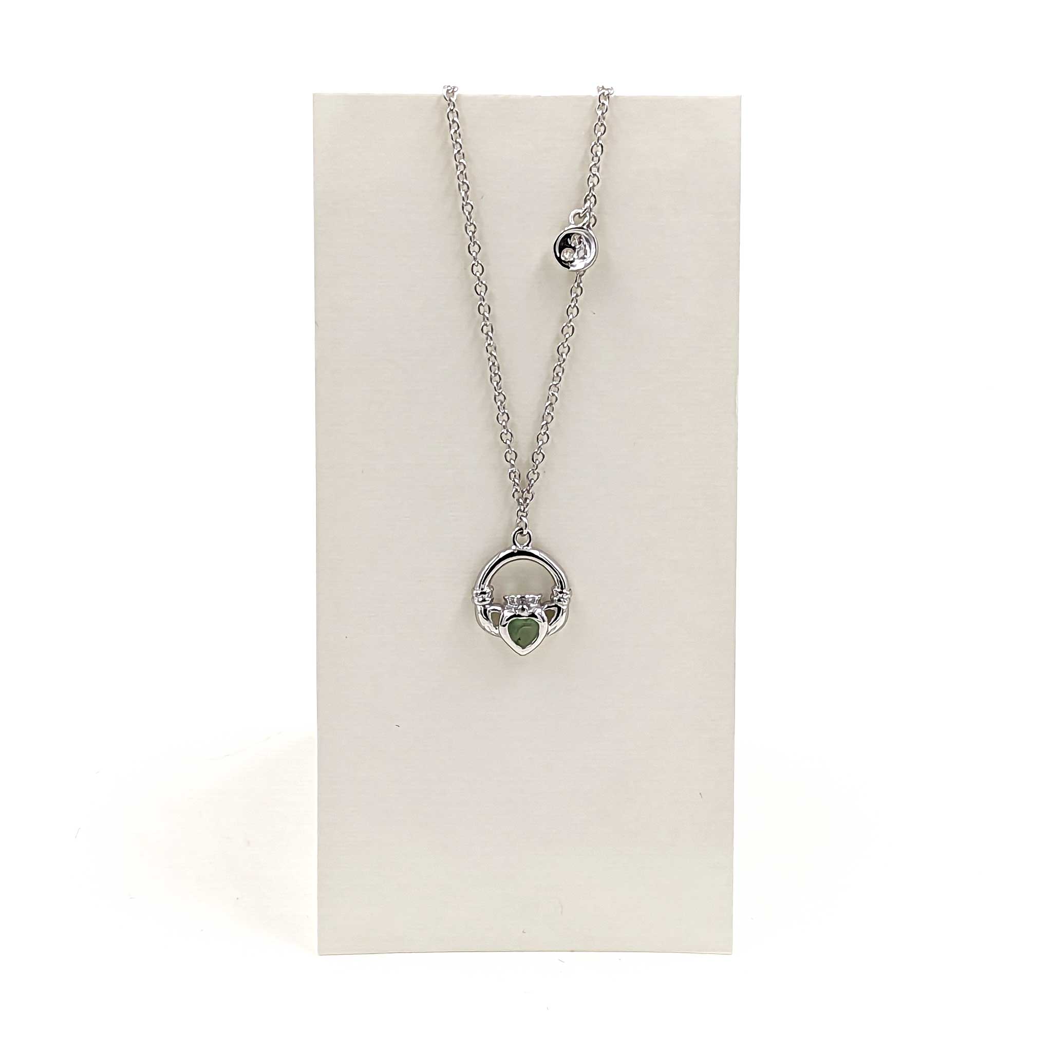 Necklace-Circle w/Green CZ Heart-Sterling Silver