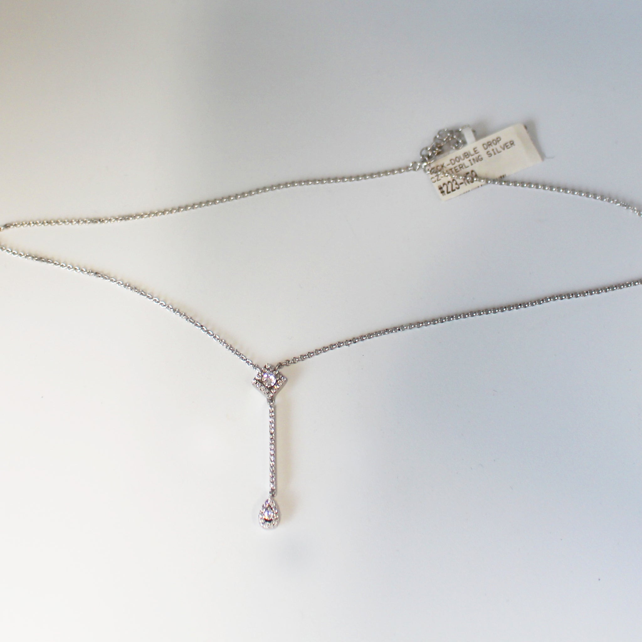 Necklace-Double Drop-CZ- Sterling Silver