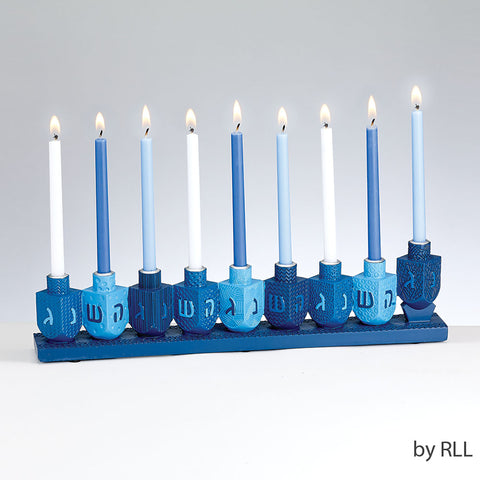 Menorah peinte à la main de résine, Dreidels bleus, boîte de couleur