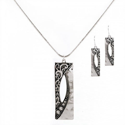 Necklace & Earrings Set- Open Rect. Pendant