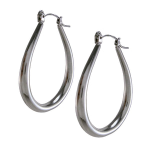 Earrings-Oval Silvertone Hoops